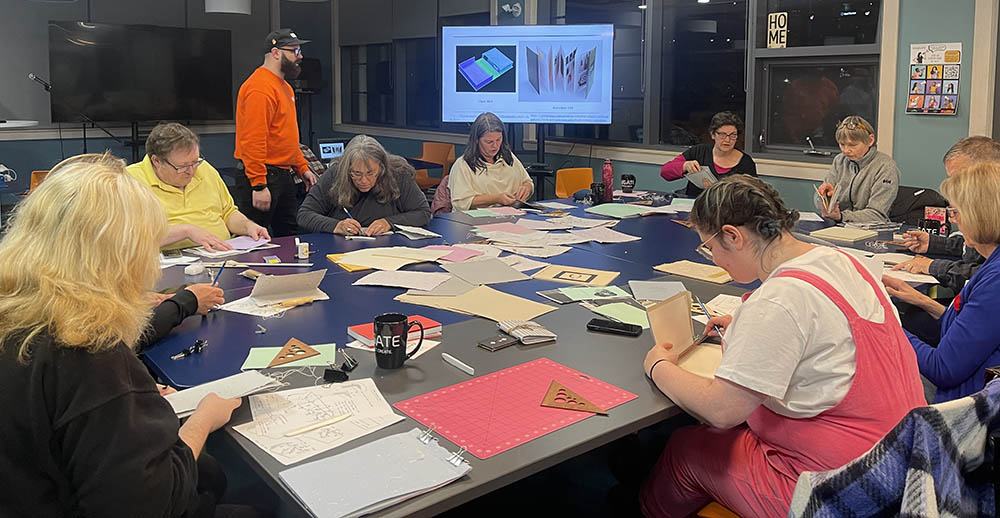 Caption: The Horseshoe Press recently held a bookmaking workshop at the makerspace in the Centre for Research and innovation.
