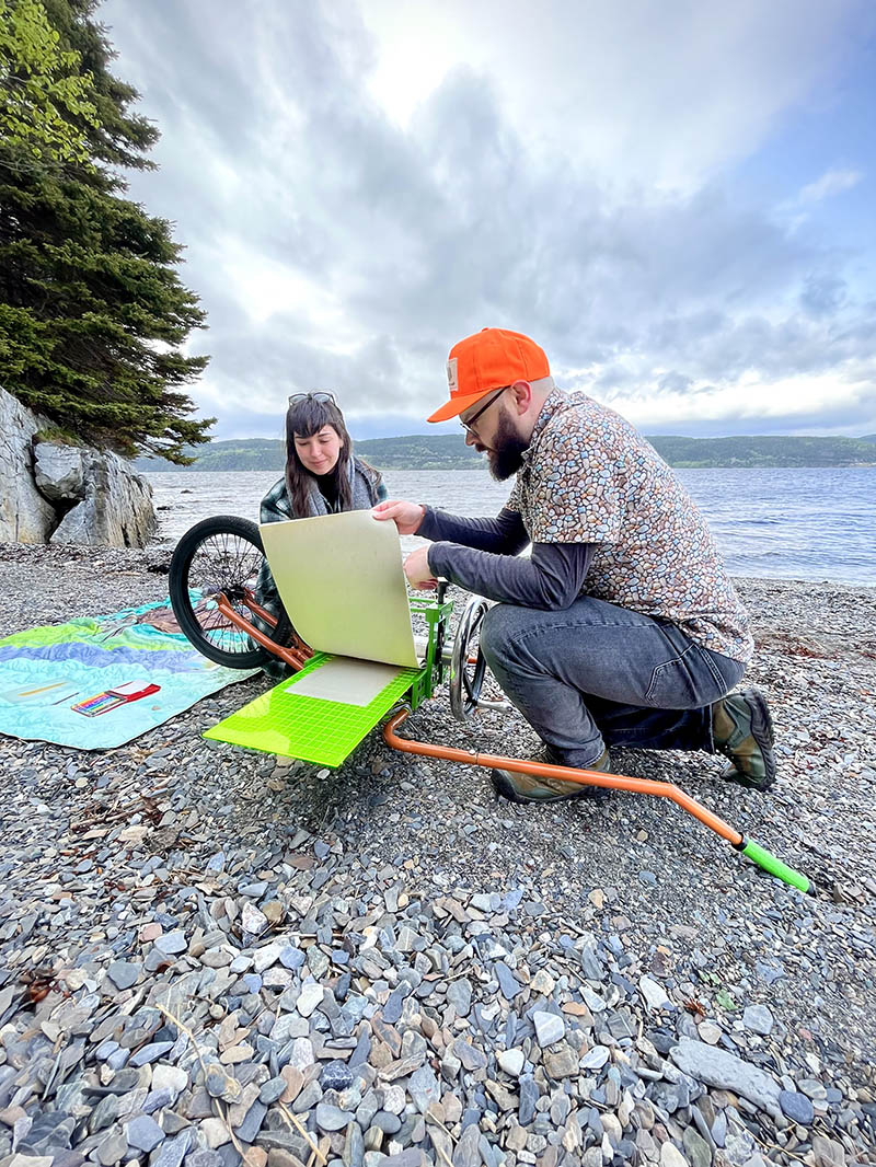 esta and Kelsey Street making art in Bartlett's Point Park, Corner Brook.